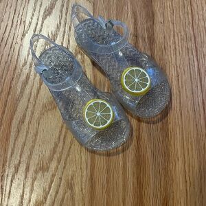 Clear Glitter Jelly Sandals with Lemon Charm